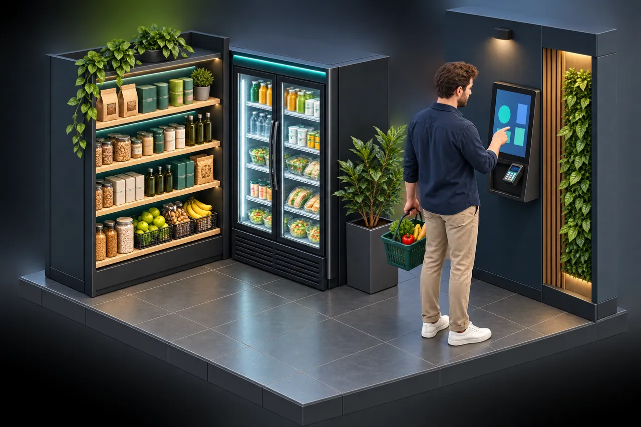 Ilustração de cliente usando um self-checkout