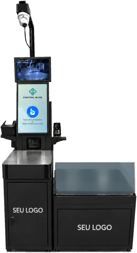 Self-checkout Control Ware com câmera, balança de conferência e área de ensacamento